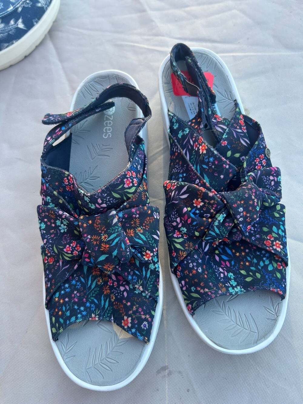 Bzees Daisy Slingback Wedge Sandal Navy Floral